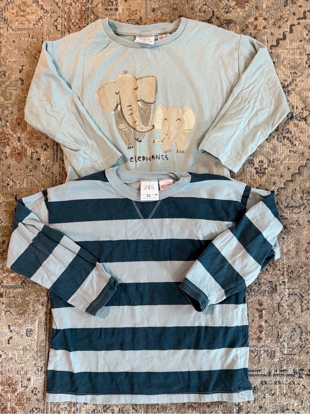 ZARA Kids Light Blue & Navy Striped Long-Sleeve Shirt - BUNDLE